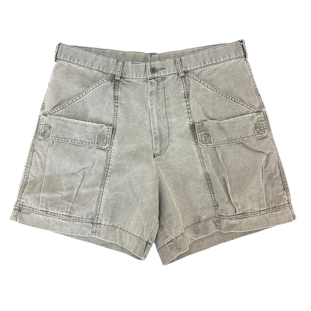 Vintage Sportif Gray Cotton Canvas Cargo Shorts 34 Y2K Outdoor Hiking